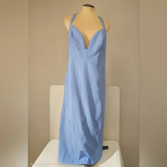 BHLDN Anthropologie NWT Sweatheart Crepe Midi Sky Blue Dress Sz L - Picture 11 of 13
